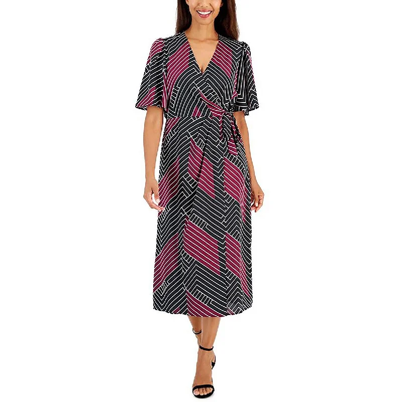 Gray Dresses for Subtle -Anne Klein Womens Printed Midi Wrap Dress