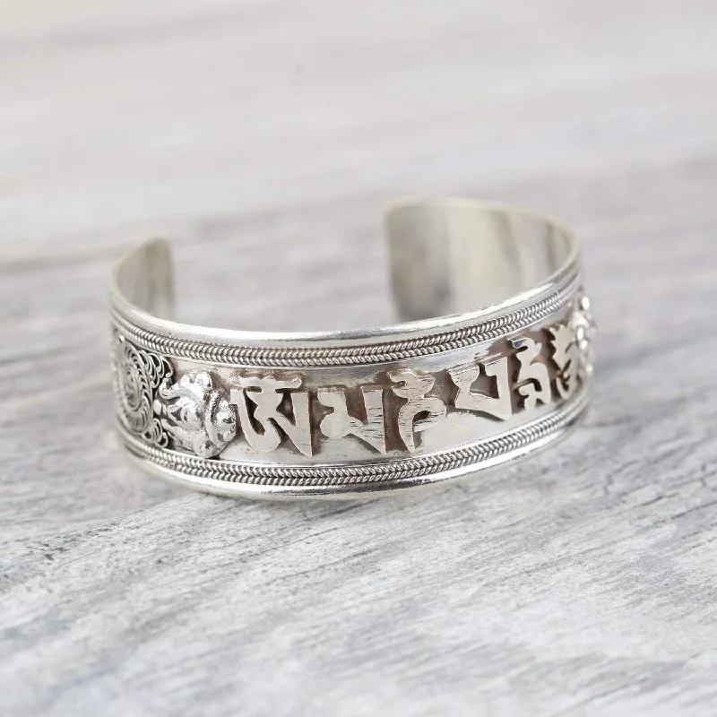 Bangles with interlocking links for uniqueness -Tibetan Compassion Mantra Bracelet