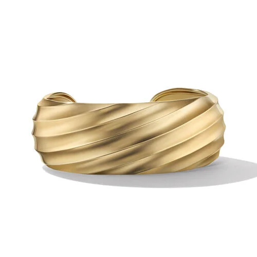 Bracelets with floral sapphire for romantic glow -Cable Edge Cuff Bracelet in Recycled 18K Yellow Gold