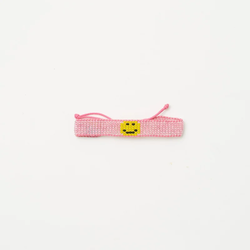 Bangles with gothic-inspired engravings for drama -Woven Smiley Bracelet - Pearly Pink