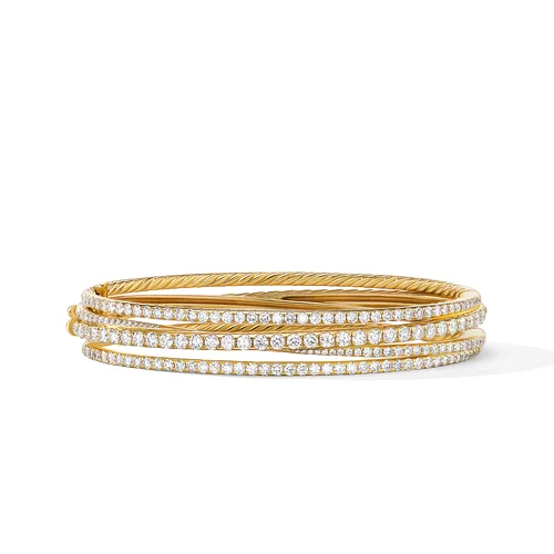 Bangles with rough opal for organic shine -Pavé Crossover Four Row Bracelet in 18K Yellow Gold with Diamonds