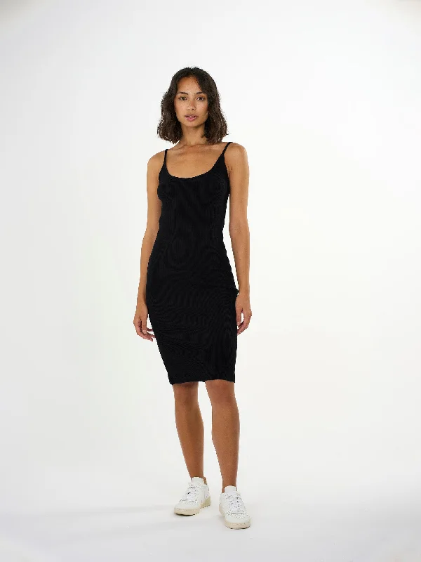 Green Dresses for Nature -Jersey rib strap dress - Black Jet