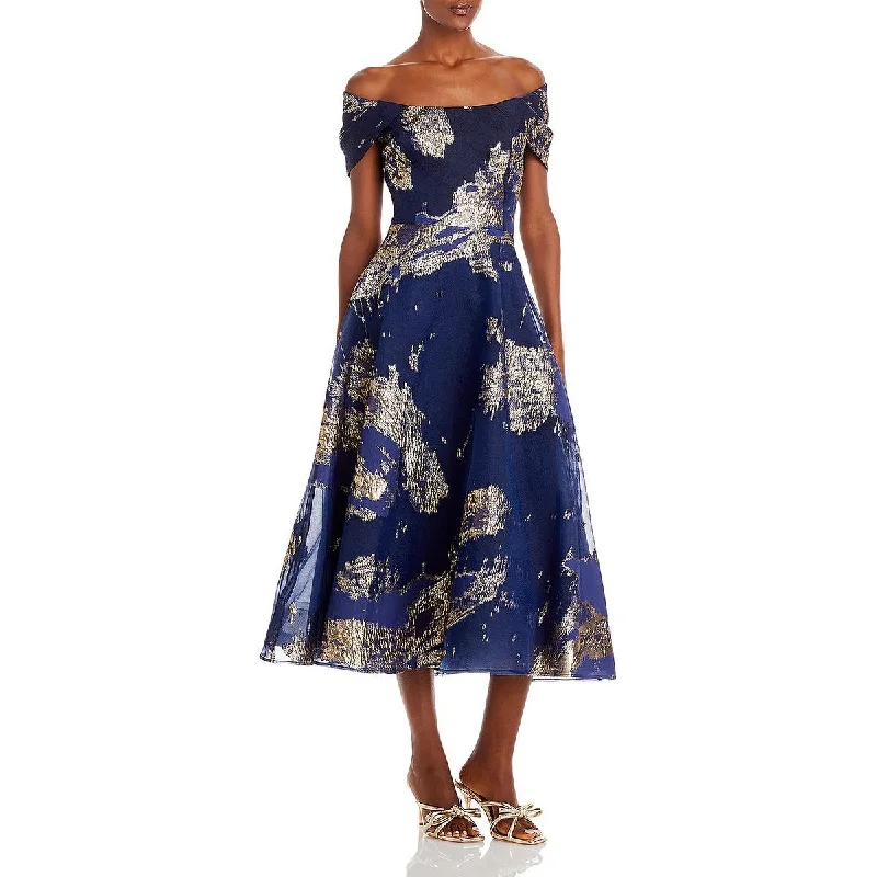 Graduation Dresses for Milestone -Rickie Freeman Teri Jon Womens Jacquard Off-The-Shoulder Midi Dress