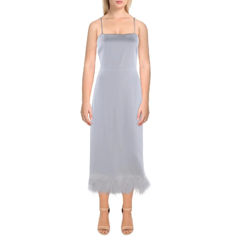 Minimalist Dresses for Simplicity -Lucy Paris Womens Feather Trim Long Cocktail And Party Dress