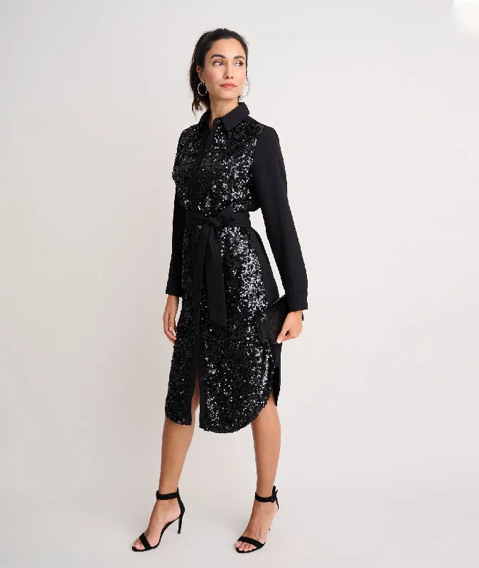 Linen Dresses for Breathable -Sequin Crepe Lexie Shirt Dress - FINAL SALE