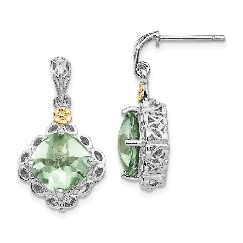 Round Drop Earrings for Classic -Sterling Silver w/14k Green Quartz Earrings