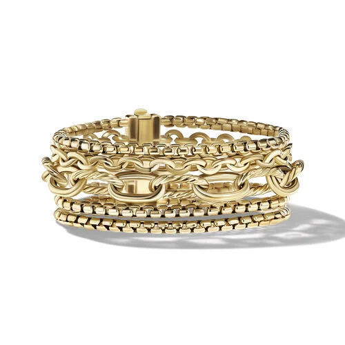 Bangles with polished onyx for bold sleekness -Multi Row Chain Bracelet in 18K Yellow Gold