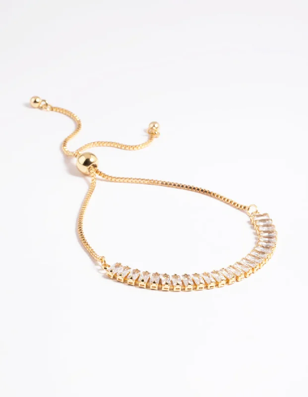 Bracelets with crescent moon for lunar appeal -Gold Plated Cubic Zirconia Baguette Toggle Tennis Bracelet