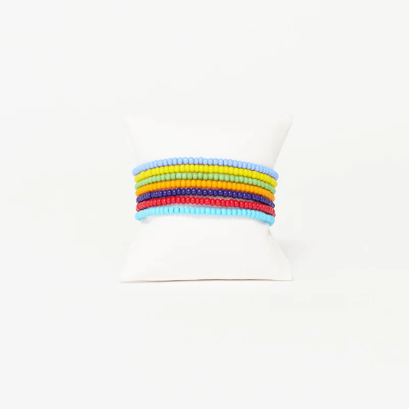 Stackable bangles with colorful enamel finishes -Elastic Bracelet Pack - Rainbow