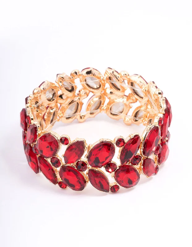 Bracelets with heart-shaped ruby stone charms -Red Adjustable Multi Stone Stretch Bracelet