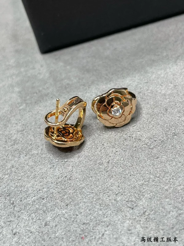 Magnetic Closure Drop Earrings for Easy -Chanel Golden Camellia Earrings EHA283