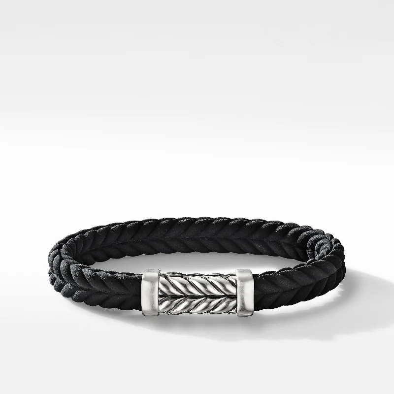 Bracelets with etched floral bands for detail -Chevron Black Rubber Bracelet, Size Medium