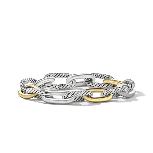 Bracelets with floral motifs for romantic touch -DY Madison Chain Bracelet in Sterling Silver with 18K Yellow Gold, Size Large