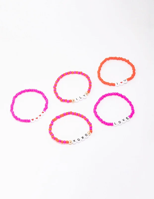 Bracelets with floral motifs for romantic touch -Pink & Red Love Beaded Friendship Bracelet 5-Pack