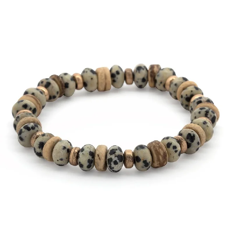 Bangles with bold hematite for metallic shine -Wood Stone Stretch Bracelet Marble