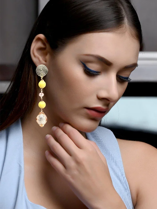 Drop Earrings for Festival Style -Odette Women Yellow And Gold Metal Long Earrings