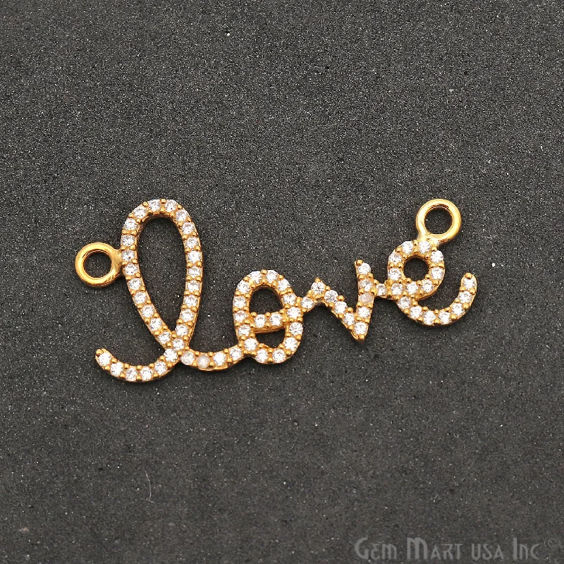 Gold bracelets with delicate diamond charm accents -Cubic Zircon 'Love' Charm Gold Vermeil Pave Diamond Charm For Bracelet & Pendants