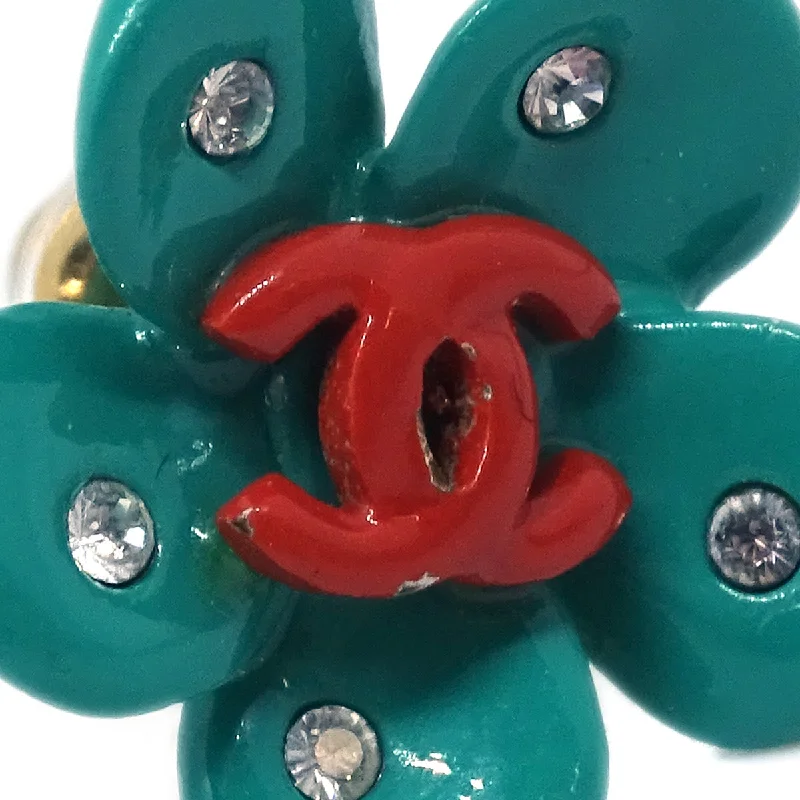 Hippie Drop Earrings with Beads -Chanel Flower Piercing Earrings Rhinestone Green 04P