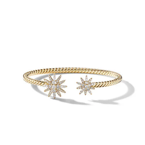 Bracelets with knot accents for symbolic charm -Starburst Cable Bracelet in 18K Yellow Gold with Pavé Diamonds