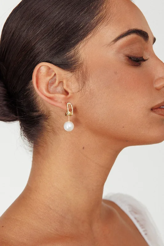 Drop Earrings for Everyday Glamour -Maia Pearl Diamante Earrings Gold