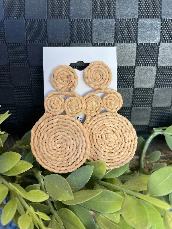 Drop Earrings for Fitness Activities -Kenze Triple Tan Raffia Drop Earrings