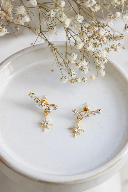 Drop Earrings for Valentine's Day -Virgo Crystal Star Earrings Gold