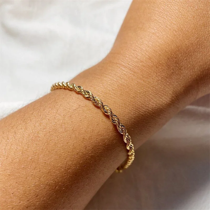 Bangles with claw-set stones for security -Wholesale Twist Hip Hop Punk Gold Plated Stainless Steel Bracelet