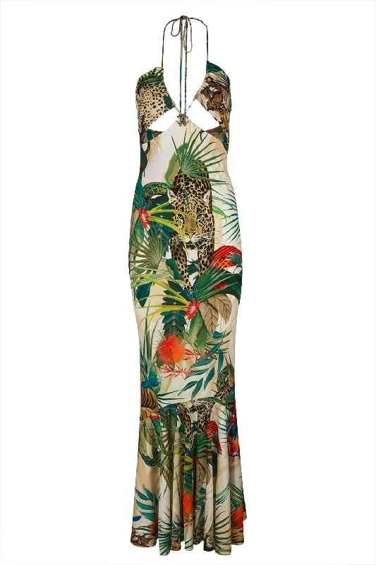 Zippered Dresses for Convenience -Printed Maxi Dress