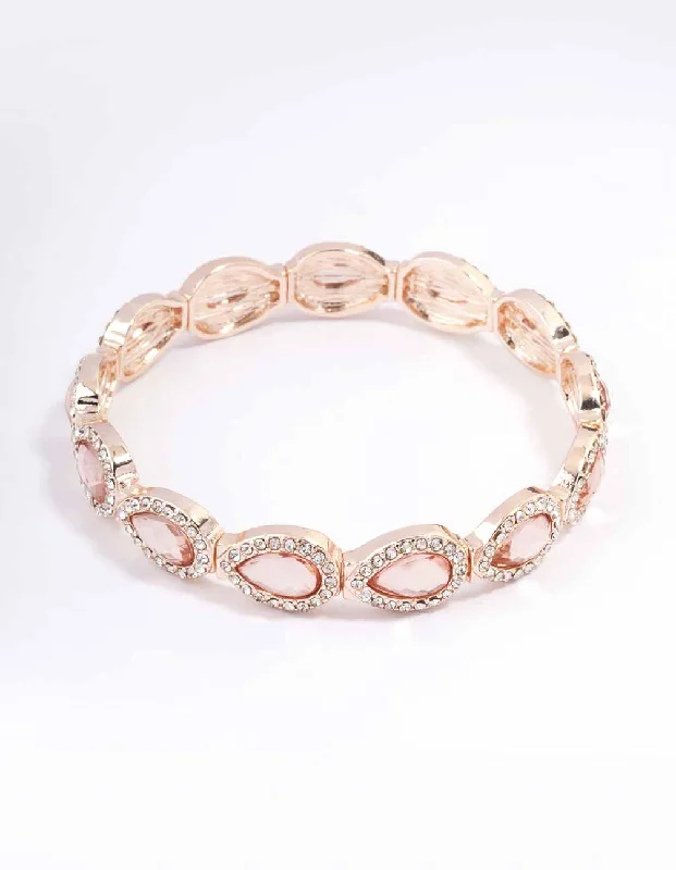 Vintage bangles with intricate filigree metalwork -Rose Gold Marquise & Pink Diamante Stretch Bracelet