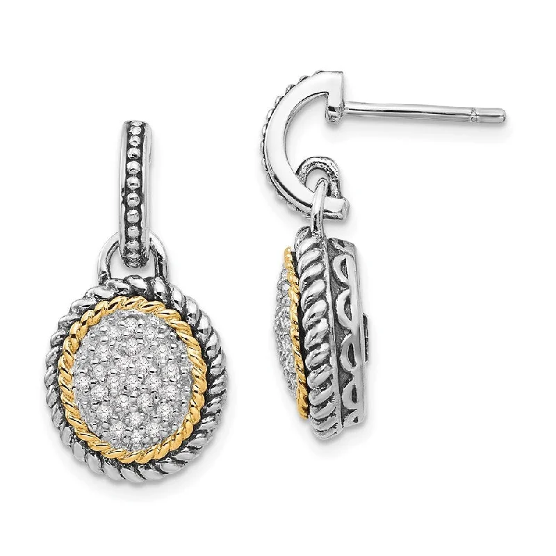 Drop Earrings with Star Motifs -14k Gold and Sterling Silver Diamond Dangle Earrings (L-21 mm, W-12 mm)