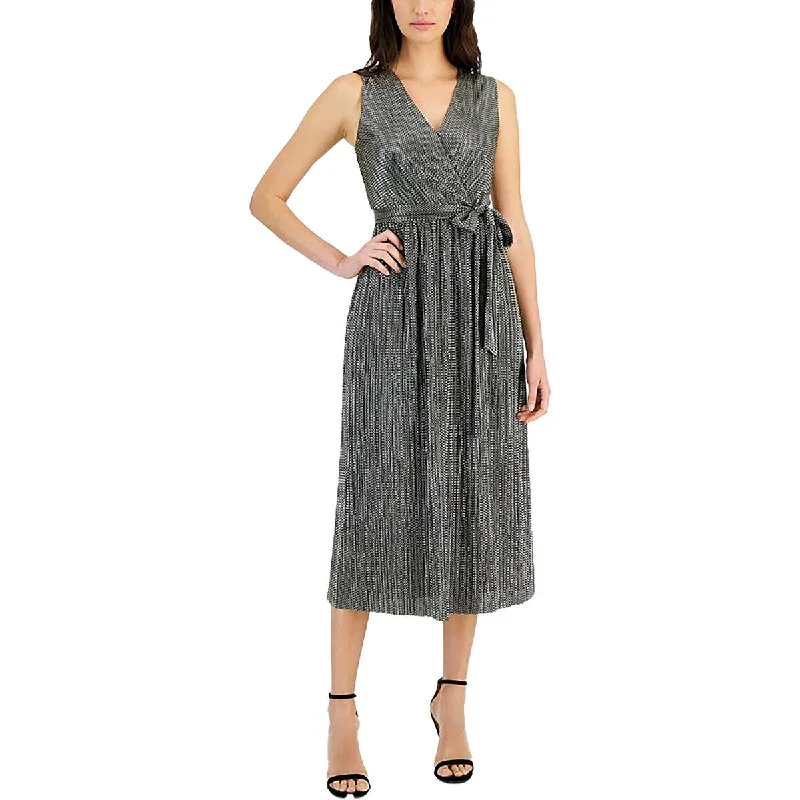 Khaki Dresses for Casual -Anne Klein Womens Metallic Sleeveless Midi Dress