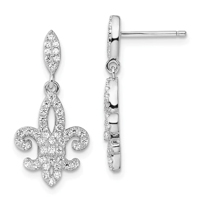 Drop Earrings for Mother's Day -925 Sterling Silver CZ and Brilliant Embers Fleur De Lis Dangle Earrings (L-25 mm, W-12 mm)