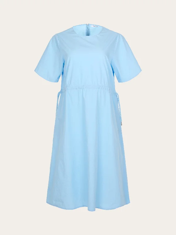 Solid Color Dresses for Simple -Poplin o-neck short sleevd dress - Airy Blue