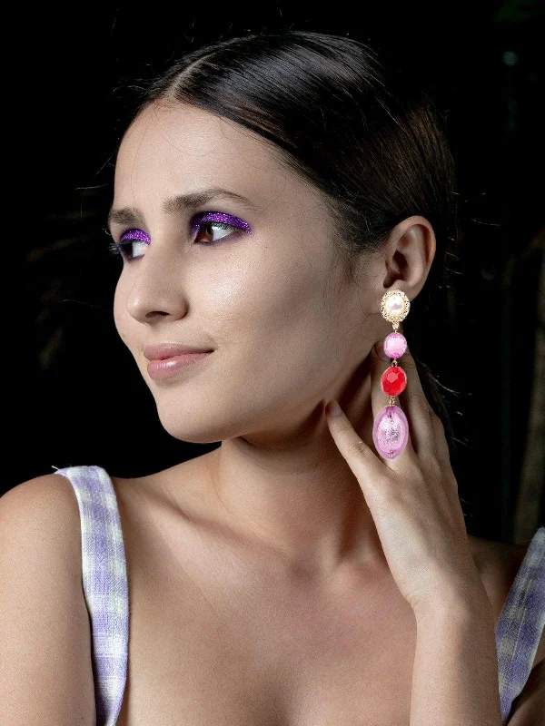 Retro Drop Earrings for Nostalgia -Odette Women Purple And Red Straw Earrings