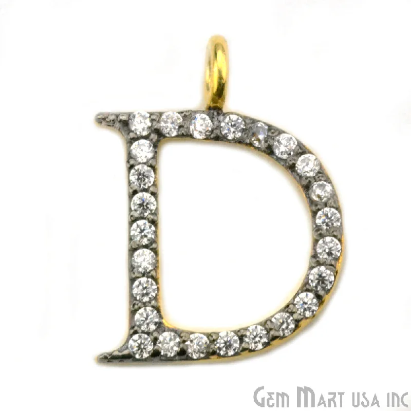 Bracelets with adjustable chains for perfect fit -'D' Alphabet Charm CZ Pave Gold Vermeil Charm for Bracelet & Pendants