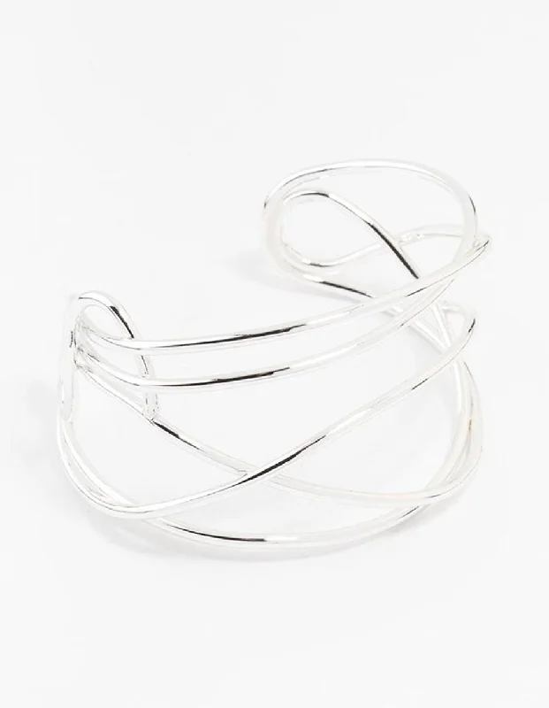 Bracelets with engraved constellations for stargazers -Silver Plated Organic Wire Cuff Bracelet