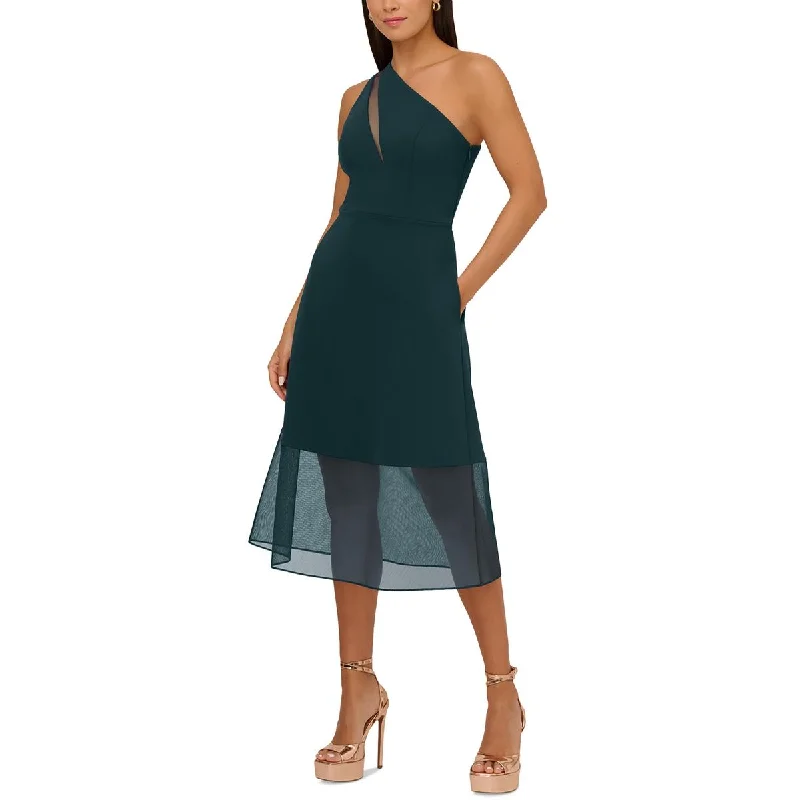 Work Dresses for Professional -Adrianna Papell Womens Mesh Inset Mid Calf Midi Dress