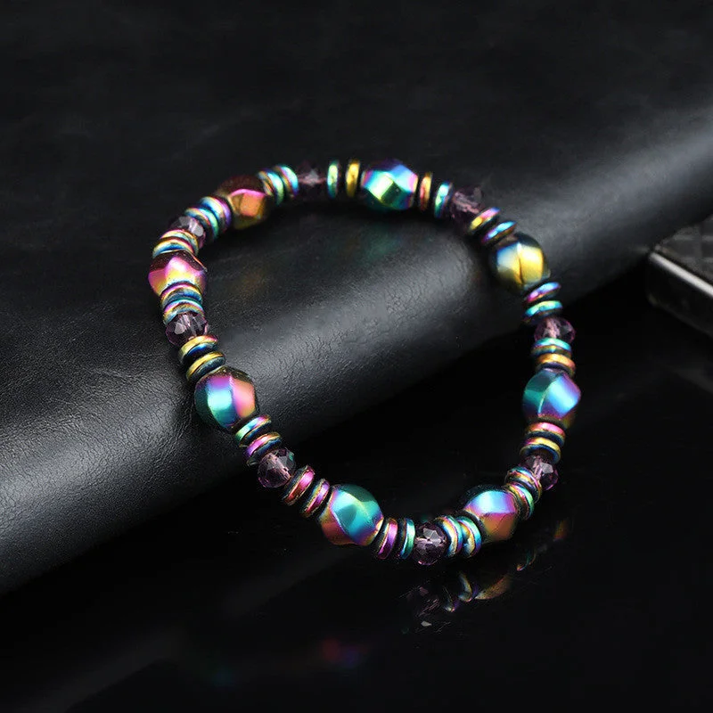 Bracelets with fluorite stones for rainbow hues -Wholesale Colorful Stone Magnet Hand Woven Bracelet