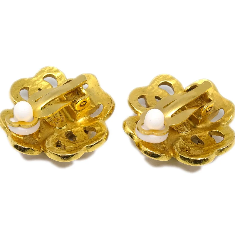 Geometric Drop Earrings for Trend -Chanel Flower Earrings Clip-On Gold 97P