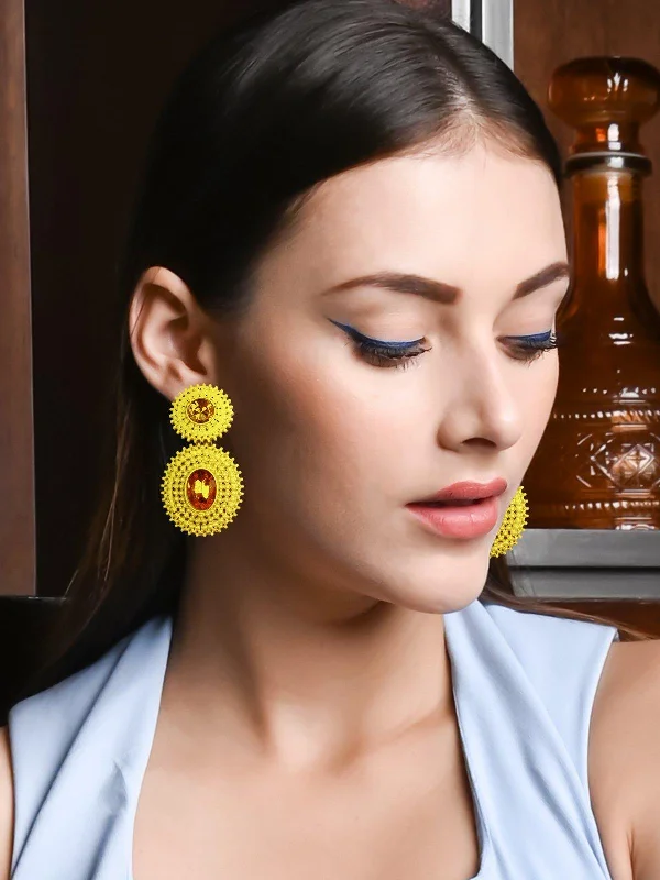 Hippie Drop Earrings with Beads -Odette Women Yellow Metal Earrings