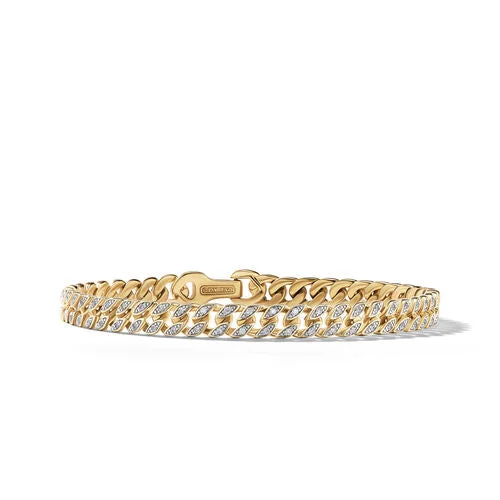 Bracelets with polished turquoise for boho style -Curb Chain Bracelet in 18K Yellow Gold with Pavé Diamonds, Size Medium