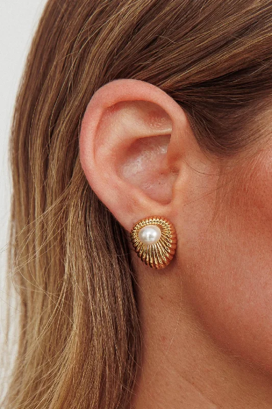 Floral Drop Earrings with Petals -Anika Stud Pearl Earrings Gold