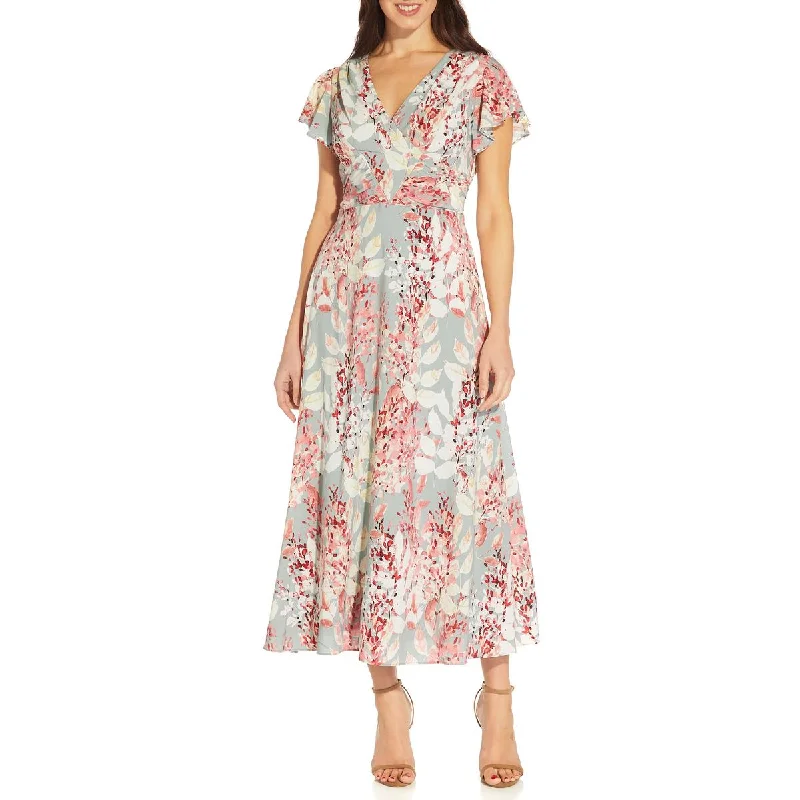 African Dresses with Culture -Adrianna Papell Womens Floral Belted Midi Dress