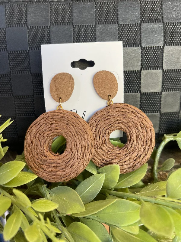 Drop Earrings with Infinity Symbols -Kenze Brown Raffia Drop Earrings