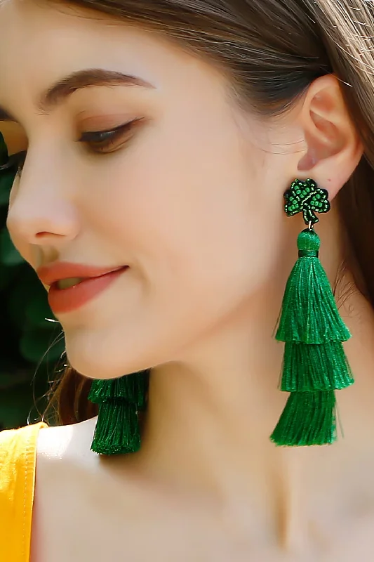 Drop Earrings for Fitness Activities -Shamrock Earrings with Tassel