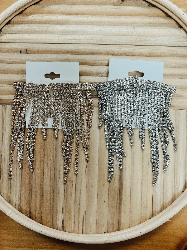 Drop Earrings for Birthday Celebration -Rhinestone Pave Fringe Earrings