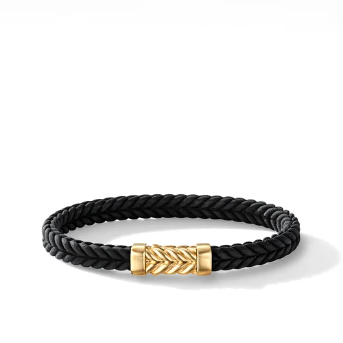 Bracelets with vintage claw-set gemstones -Chevron Black Rubber Bracelet with 18K Yellow Gold