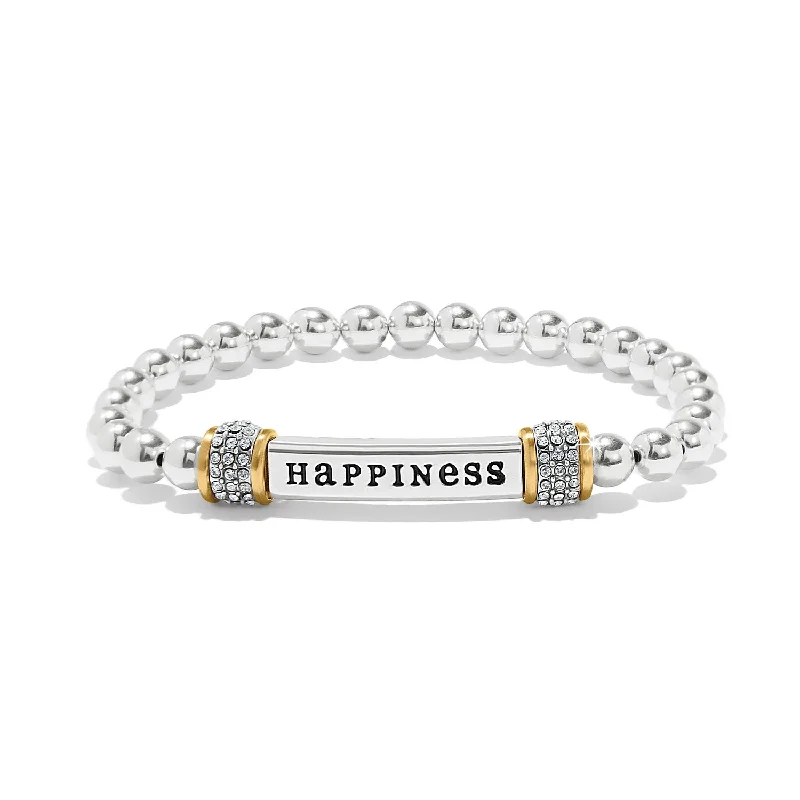 Bangles with polished onyx for bold sleekness -Meridian Happiness Two Tone Stretch Bracelet