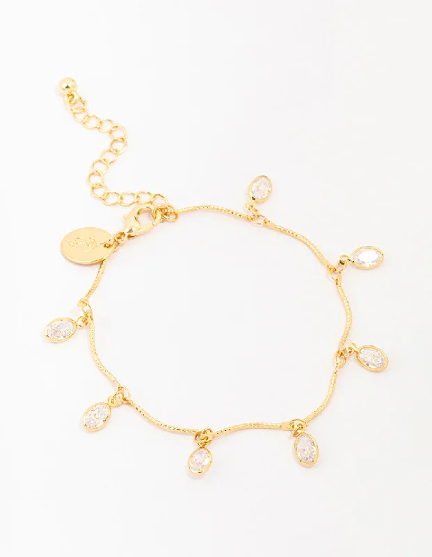 Bracelets with open cuff for easy wear -Gold Plated Vine Crystal Charm Bracelet