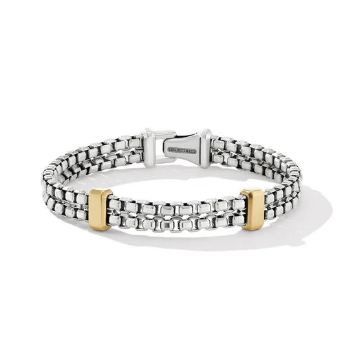 Bangles with herkimer diamonds for raw clarity -Double Box Chain Bracelet with 18K Yellow Gold, Size Large